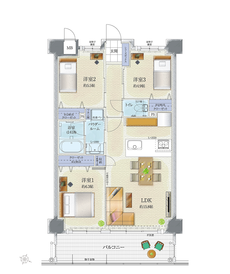 Dtypeの家具レイアウト間取り図